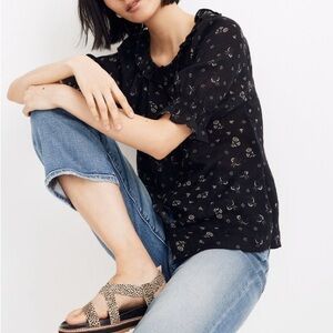 Madewell  Ruffle-Collar Puff-Sleeve Top in Tintype Floral size M